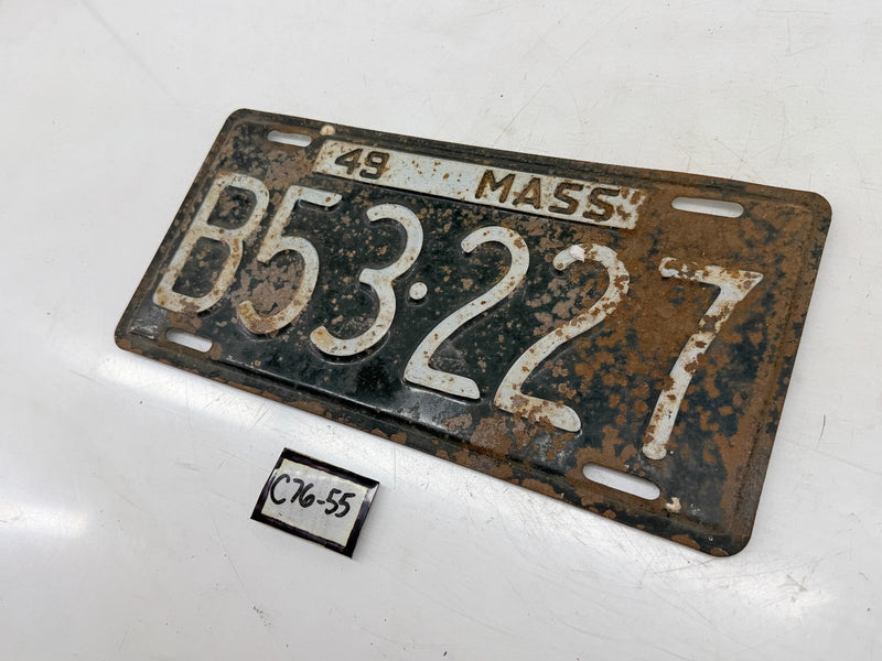 Vintage 1949 B53227 Massachusetts License Plate Sign MA B53-227 C76-55