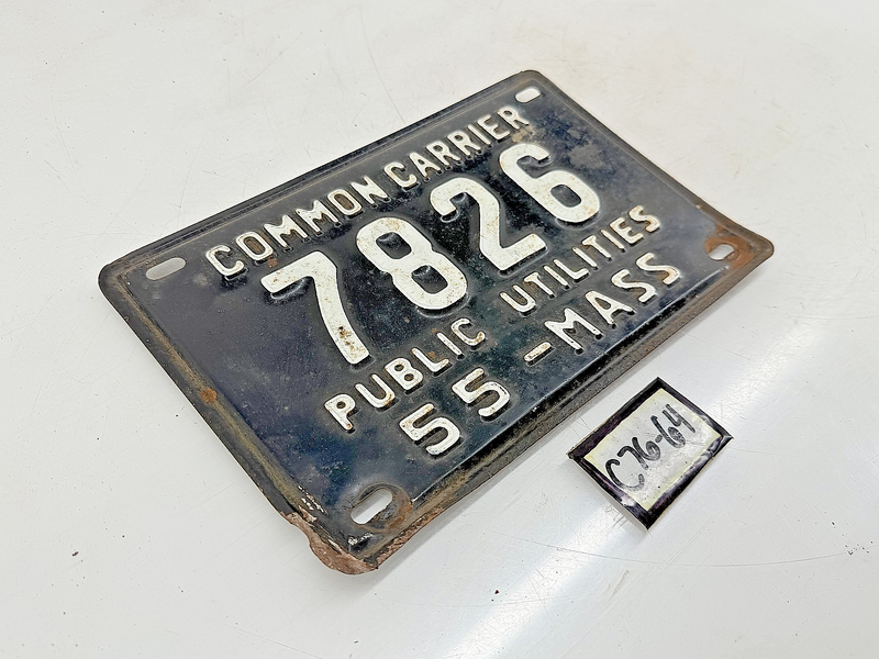 Orig. Paint 1955 COMMON CARRIER 7826 Massachusetts License Plate MA 7826 C76-64