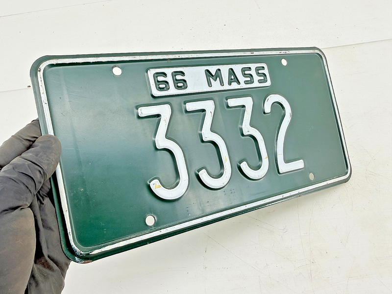 Orig. Paint 1966 3332 Massachusetts License Plate Sign MA 3332 C76-89