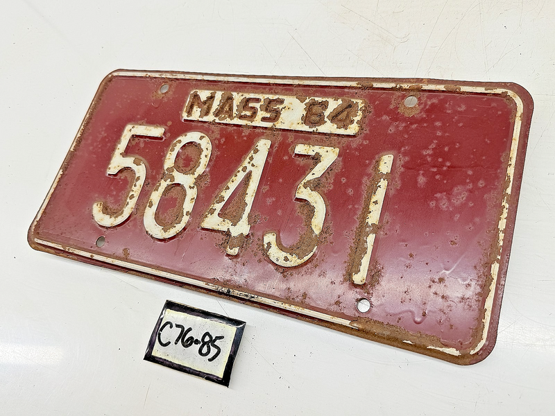 Vintage 1964 58431 Massachusetts License Plate Sign MA 58431 C76-85