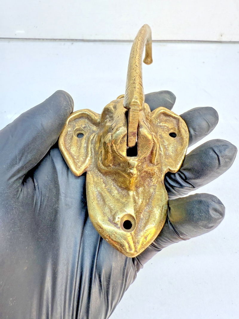 VINTAGE ANTIQUE BRASS ELEPHANT LONG TRUNK DOOR KNOCKER 7" B68-13