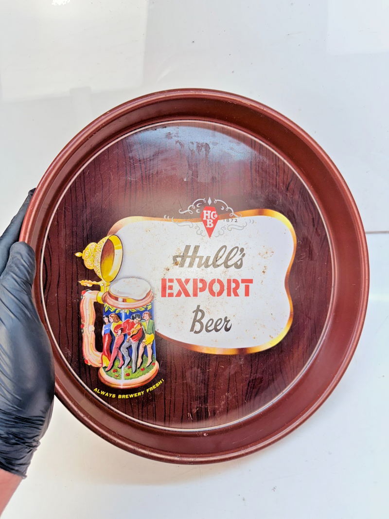 Vintage ORIGINAL 1950's Hulls Export Beer Metal Serving Tray Mancave BAR Tray-6