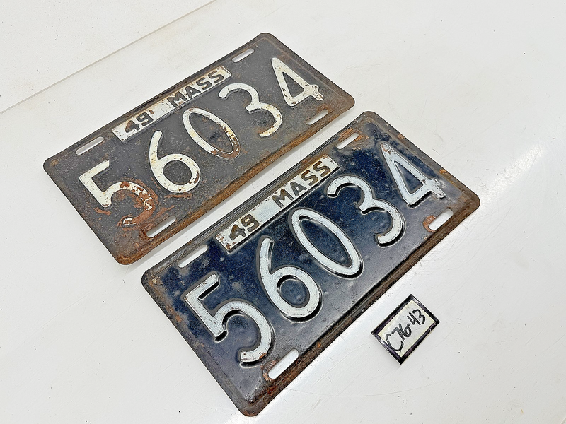 Vintage PAIR 1949 56034 Massachusetts License Plate Sign MA 56034 C76-43