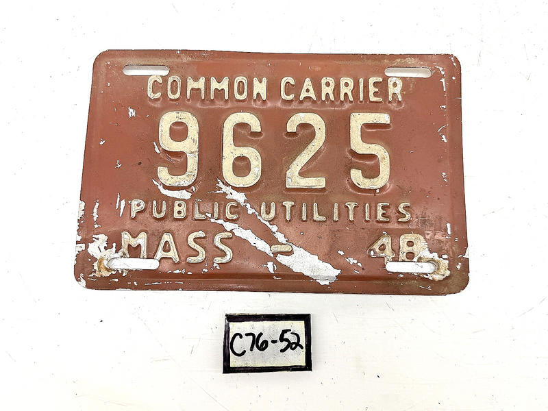 Orig. Paint 1948 COMMON CARRIER 9625 Massachusetts License Plate MA 9625 C76-52