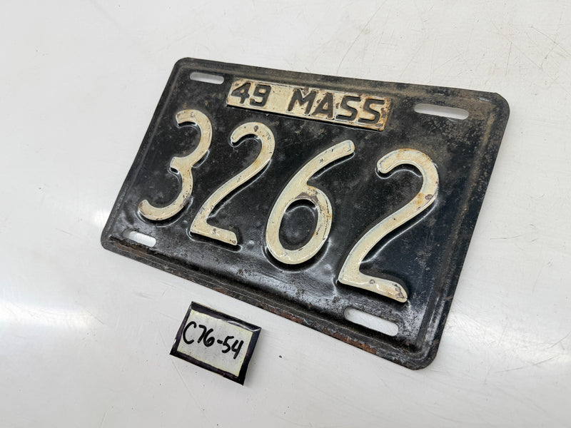 Orig. Paint 1949 3262 Massachusetts License Plate Sign MA 3262 C76-54