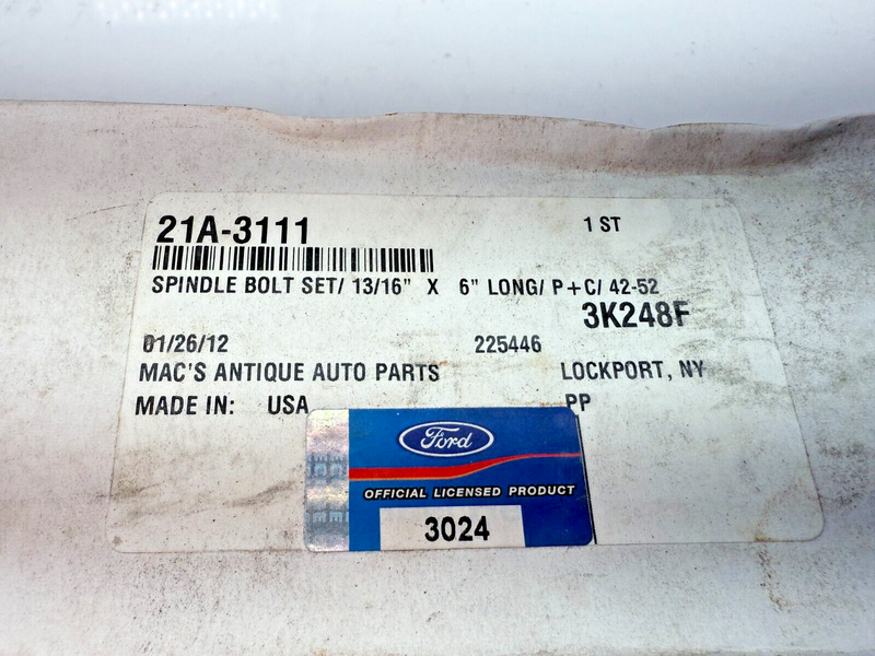 Ford Spindle Bolt Set 13/16 X 6" Long 21A-3111 3K248F C22-9