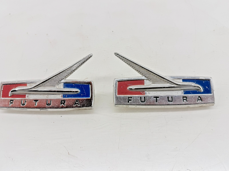 OEM 1964 1965 FORD FUTURA EMBLEM PAIR C5DB-16098-B E9-1