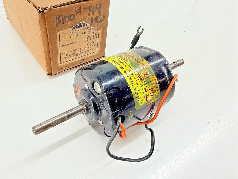 NOS DELTA HEATER MOTOR 714 - ROTATION CCW CW- 5/16" DOUBLE SHAFT 12V C74-8