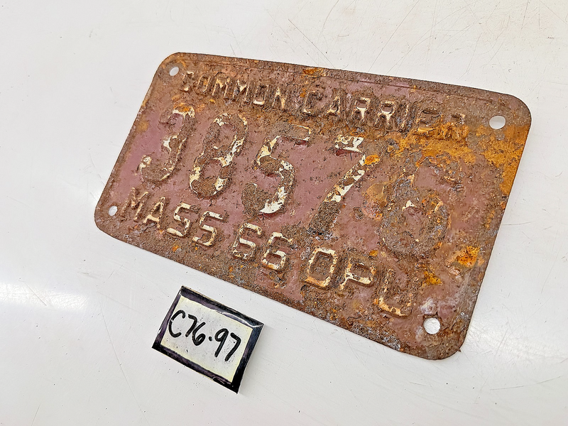 Vintage 1966 COMMON CARRIER 3857 Massachusetts License Plate Sign MA 3857 C76-97