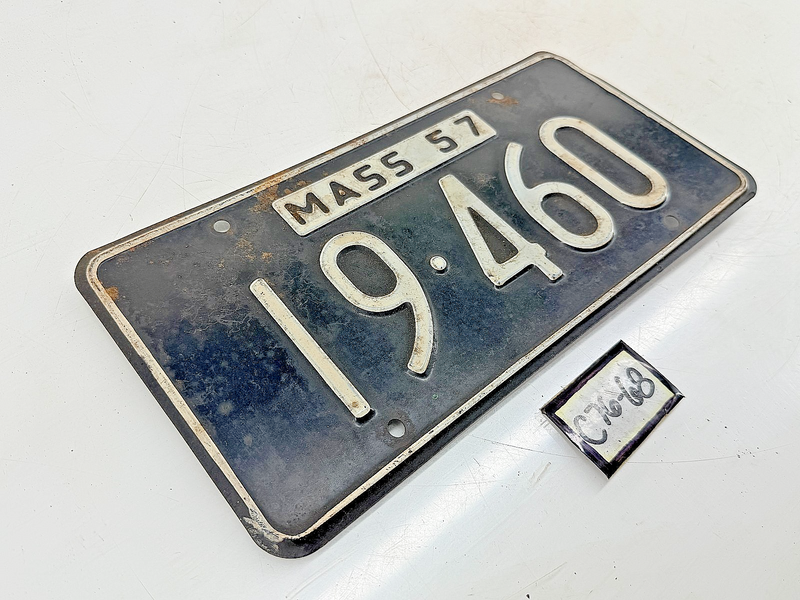 Orig. Paint 1957 19460 Massachusetts License Plate Sign MA 19-460 C76-68