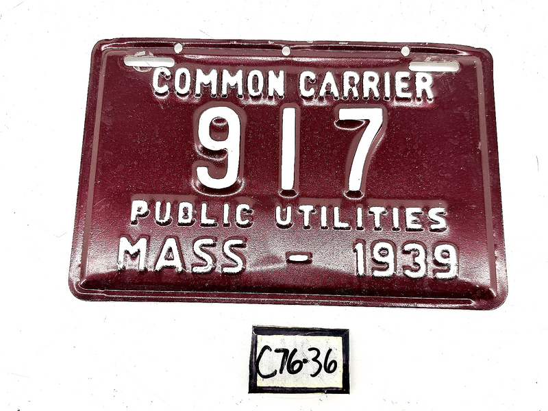 Repainted 1939 COMMON CARRIER 917 Massachusetts License Plate Sign MA 917 C76-36