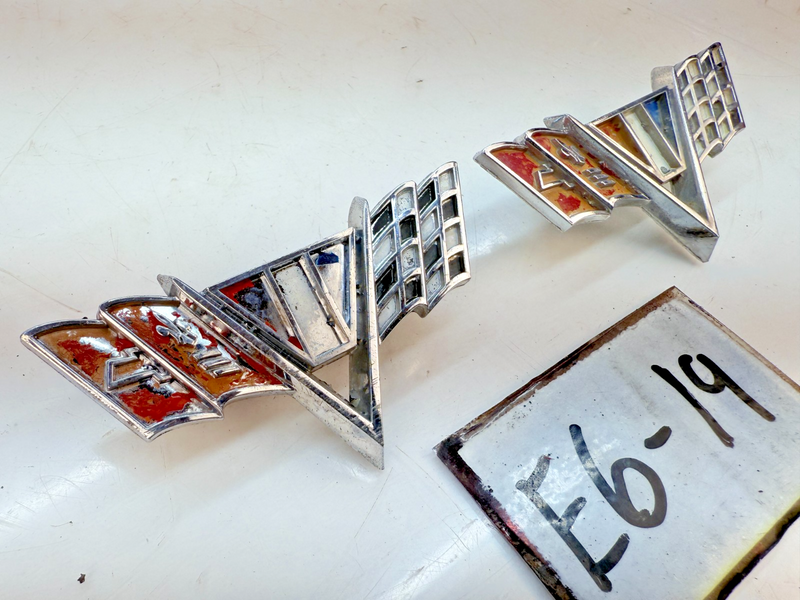 OEM GM Pair 1964 1965 1966 1967 Chevy V Flag Front Fender Emblem 3840318 E6-19