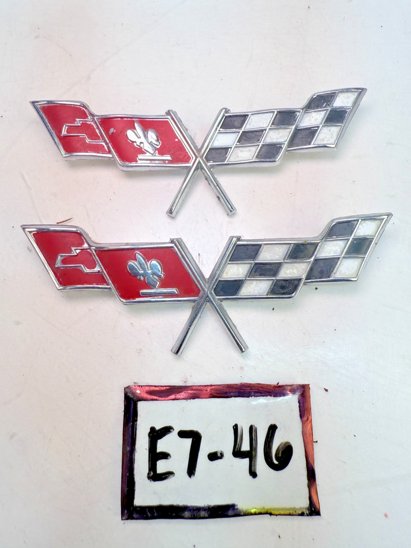 OEM 1977 1978 C3 Corvette PAIR Gas Door Cross Flag Emblem GM 379935 E7-46