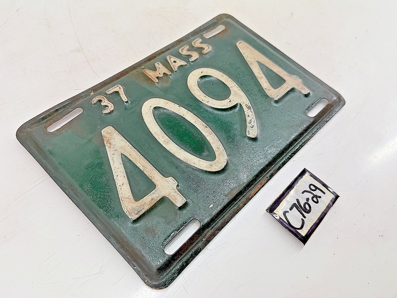 Orig. Paint 1937 4094 Massachusetts License Plate Sign MA 4094 C76-29
