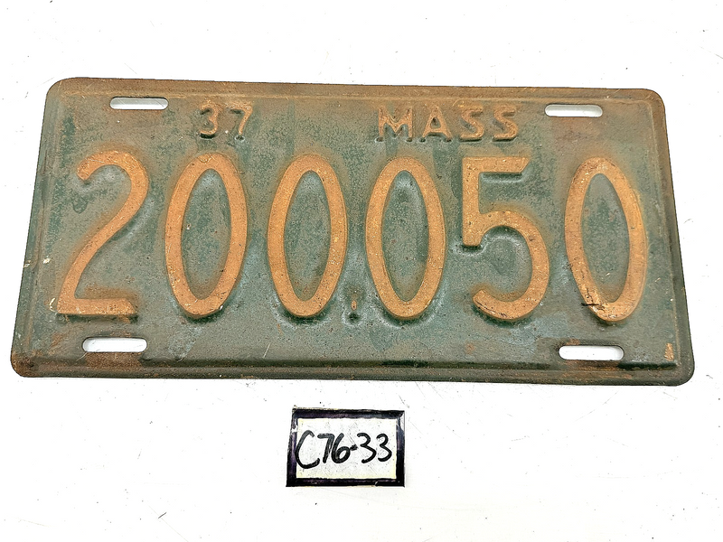 Orig. Paint 1937 200050 Massachusetts License Plate Sign MA 200.050 C76-33