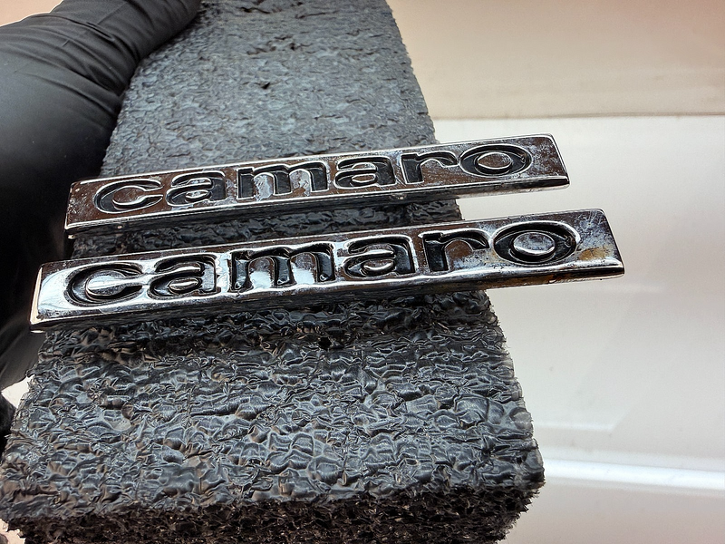 OEM 1967 Chevrolet Camaro PAIR Header Panel Trunk Emblem GM 3909137 E8-39