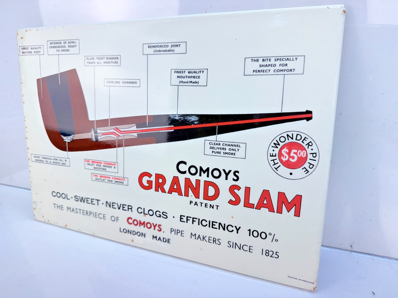 **RARE** Vintage Original COMOYS GRAND SLAM Pipe Patent Tobacco Tin Sign