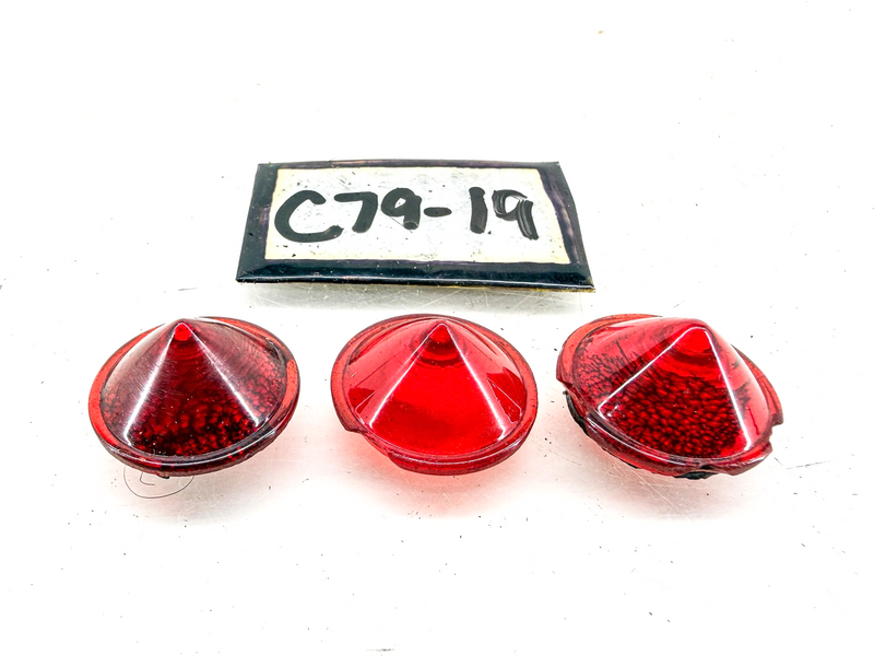 VINTAGE 1930S - 1950S RED GLASS CONE BULLET REFLECTOR LENSES LOT 3 C79-19