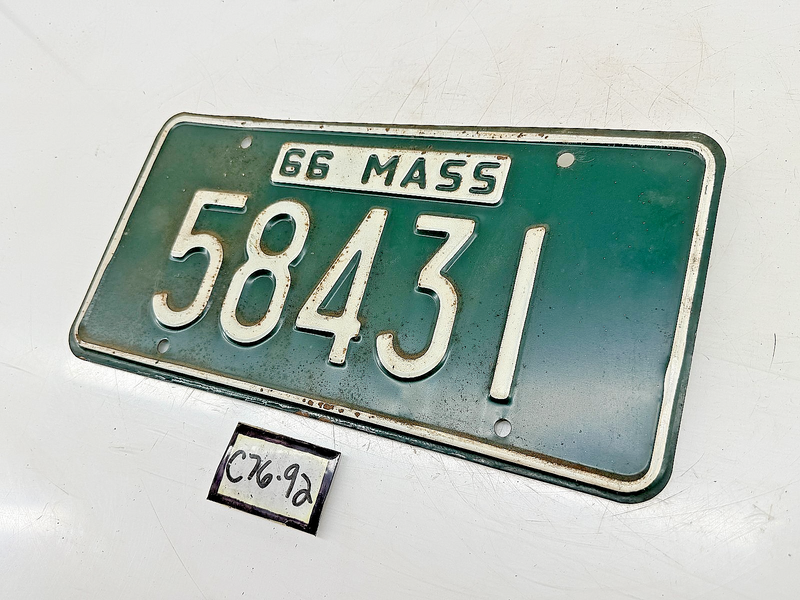 Orig. Paint 1966 58431 Massachusetts License Plate Sign MA 58431 C76-92