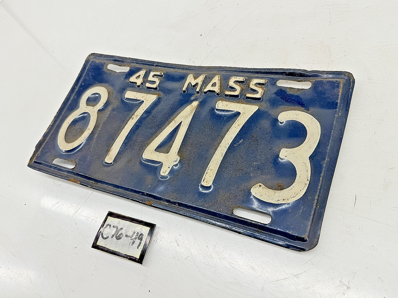 Orig. Paint 1945 87473 Massachusetts License Plate Sign MA 87473 C76-49