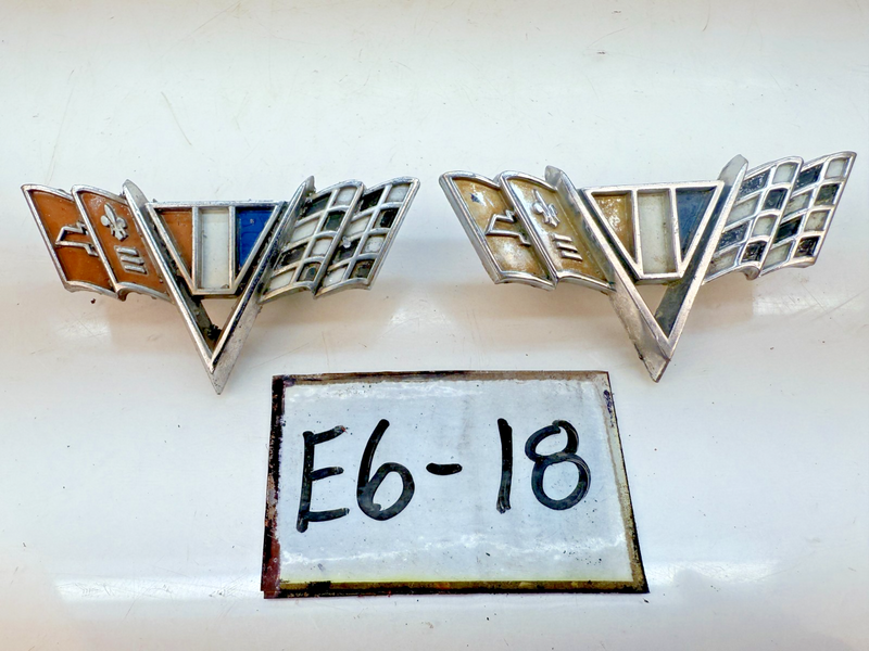 OEM GM Pair 1964 1965 1966 1967 Chevy V Flag Front Fender Emblem 3840318 E6-18