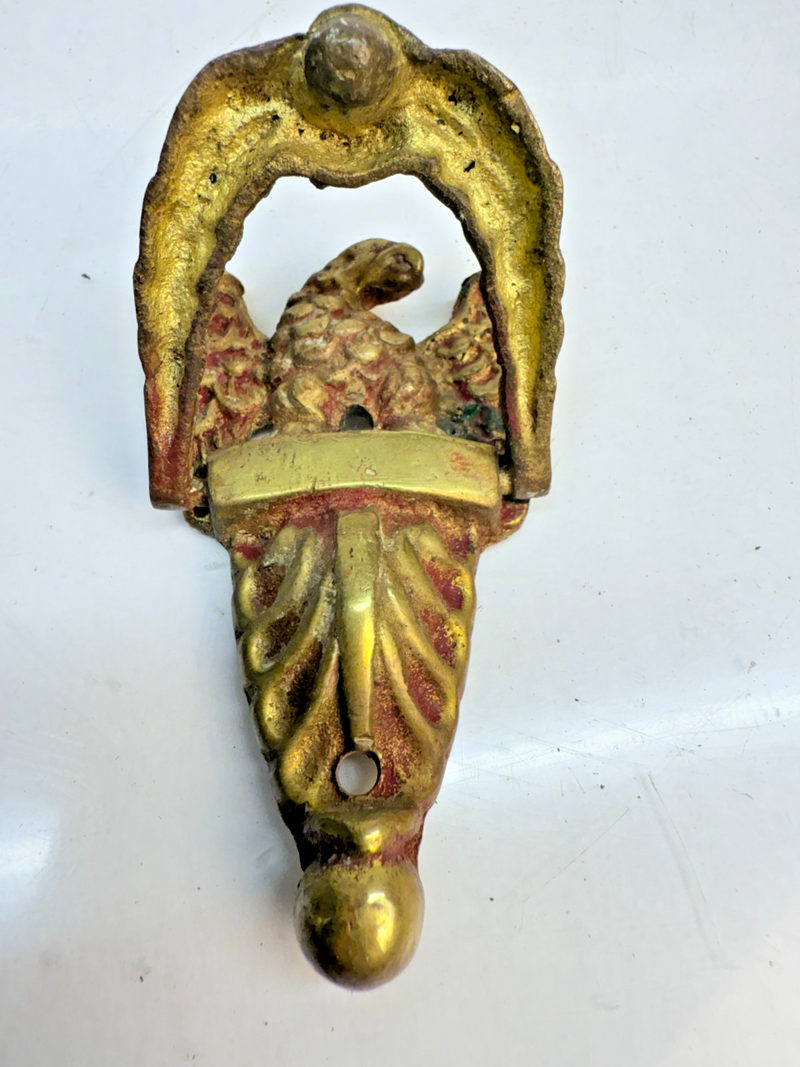VINTAGE ANTIQUE 1900's BRASS VICTORIAN Eagle SALVAGED DOOR KNOCKER 3" B68-24