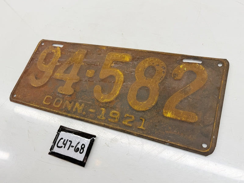 1921 Connecticut License Plate 94-582 CONN Antique Pre-War Original C47-68