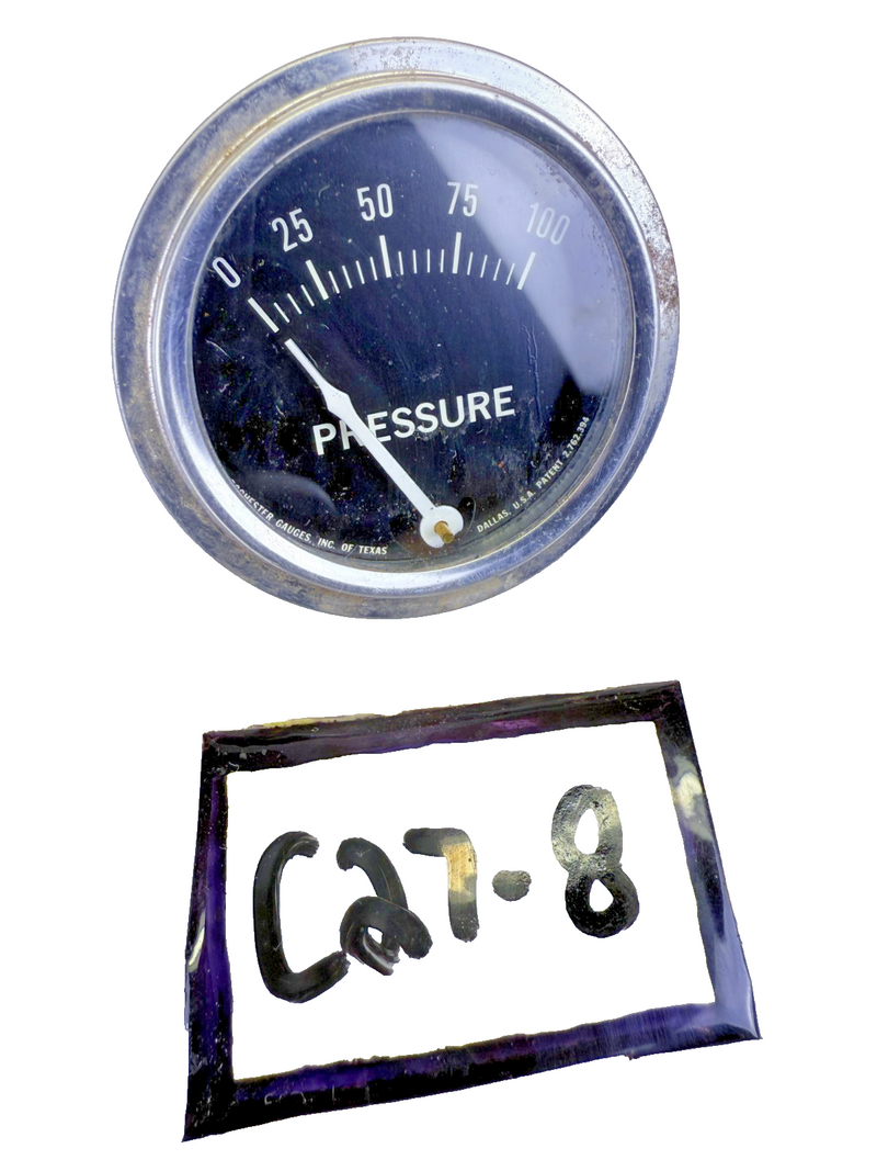 VINTAGE BLACK FACE 100 LB ROCHESTER COFFIN NEEDLE OIL PRESSURE GAUGE C27-8