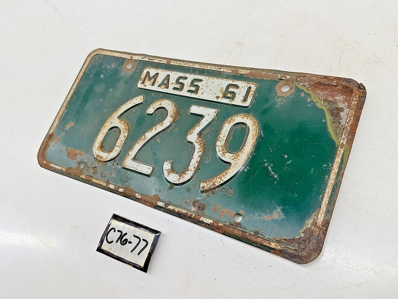 Orig. Paint 1961 6239 Massachusetts License Plate Sign MA 6239 C76-77