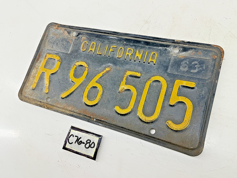 Orig. Paint 1963 California License Plate Sign R96505 CA R.96.505 C76-80