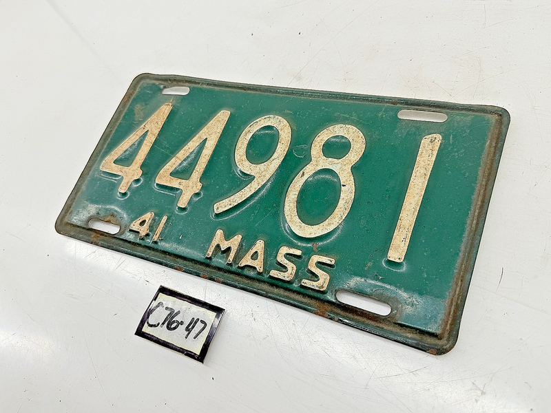 Orig. Paint 1941 44981 Massachusetts License Plate Sign MA 44981 C76-47