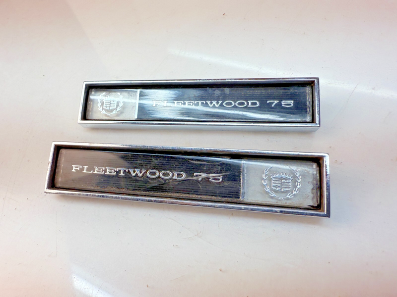 OEM 1968 Cadillac Fleetwood Limo Series 75 Pair of Rear Door Emblems 68 B32-231