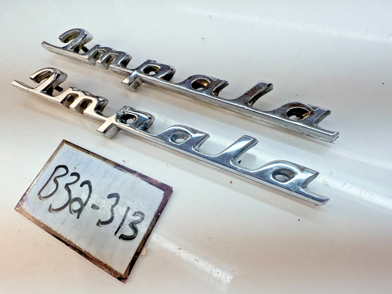 OEM 1960 Chevy Impala Pair Quarter Panel Script Name Plate Emblem 60 B32-313