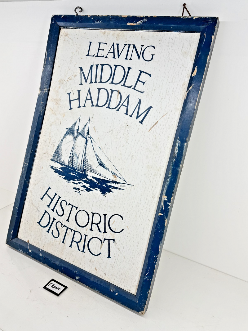 Vintage 2-Sided 2'x3' Wood Sign Entering/Leaving Middle Haddam Historic District
