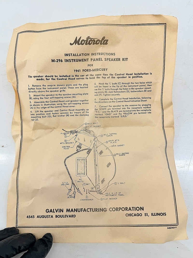 NOS Motorola M-296 Speaker Grille 1941 Ford Mercury w/ Instructions  C73-7