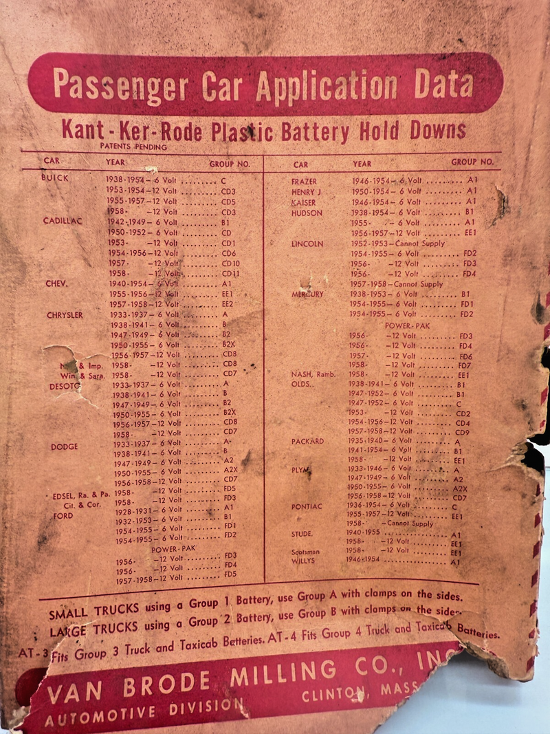 NOS  Kant-Ker-Rode Battery Hold Down Van Brode Milling B66-17