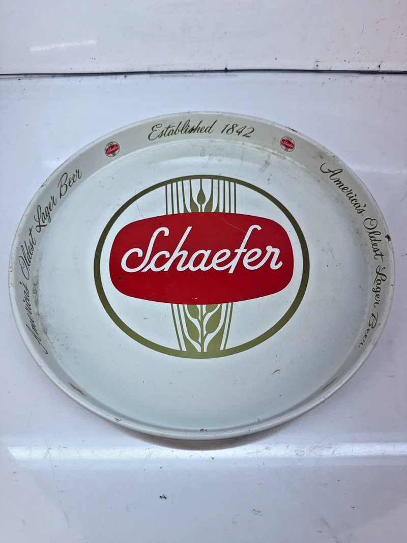 Vintage ORIGINAL Schaefer Beer Metal Serving 12" Tray Mancave BAR Tray-4