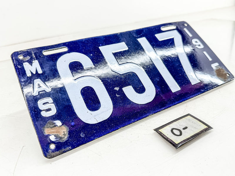 Original Porcelain 1915 6517 Massachusetts License Plate Sign MA 65 17 O-504