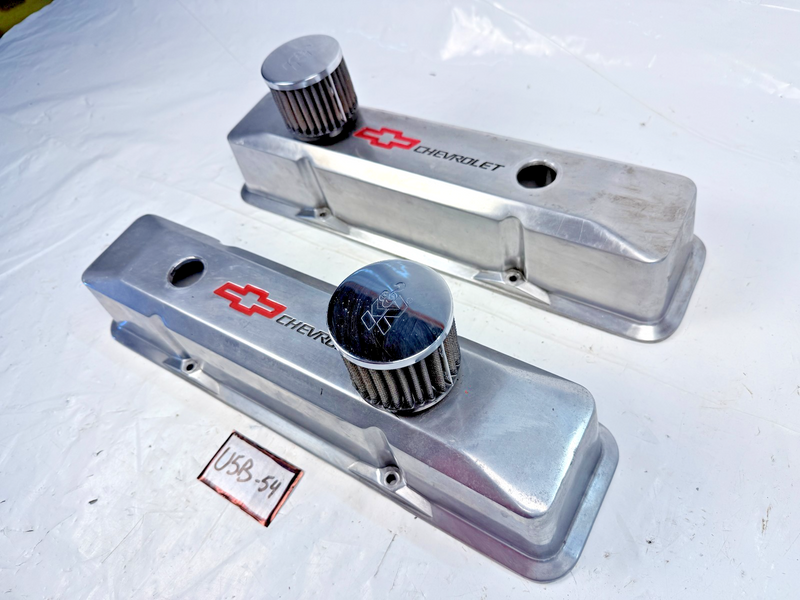 GM SBC Aluminum Polished Valve Covers Red Bowtie Dual Breathes U5B-54