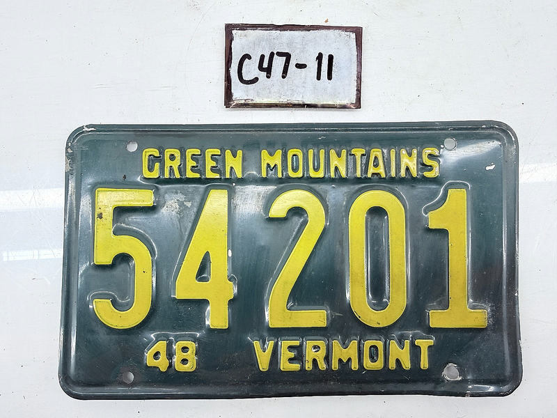 Original Paint 1948 VT 54201 Vermont License Plate Garage Metal Sign C47-11