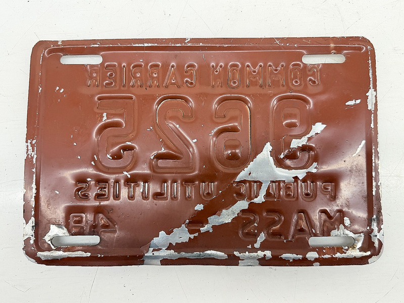 Orig. Paint 1948 COMMON CARRIER 9625 Massachusetts License Plate MA 9625 C76-52