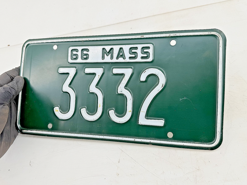 Orig. Paint 1966 3332 Massachusetts License Plate Sign MA 3332 C76-89