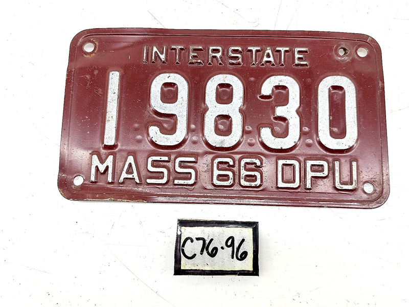 Orig. Paint 1966 INTERSTATE DPU 19830 Massachusetts License Plate C76-96