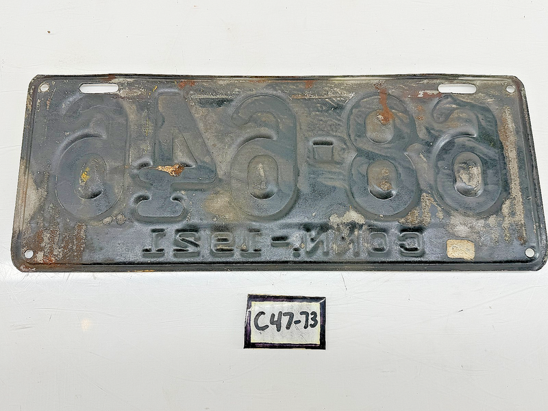 Original Paint 1921 68-646 Connecticut License Plate Sign C47-73