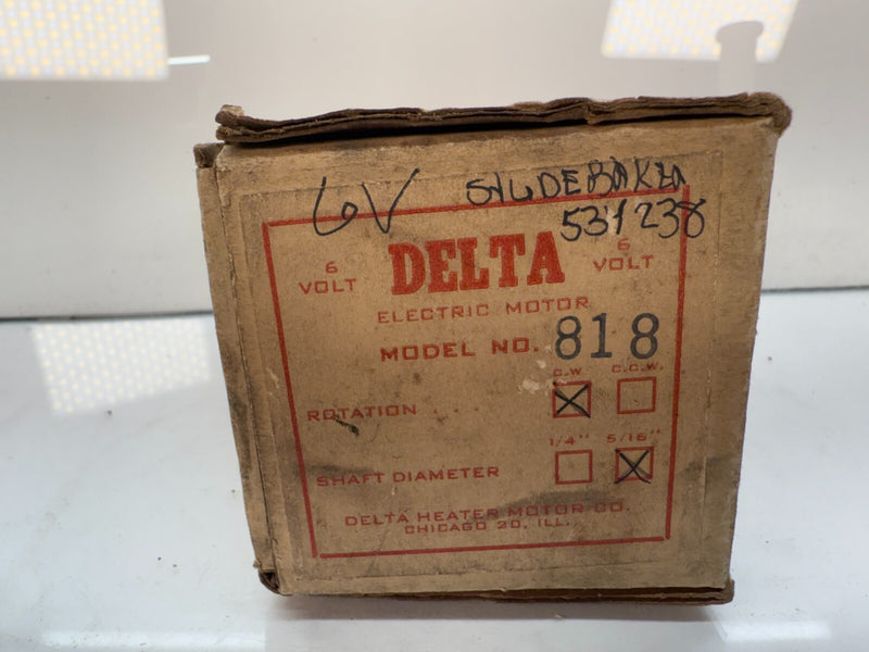 NOS STUDEBAKER DELTA HEATER MOTOR 818 - ROTATION CW - 5/16" SHAFT - 6V C19-27