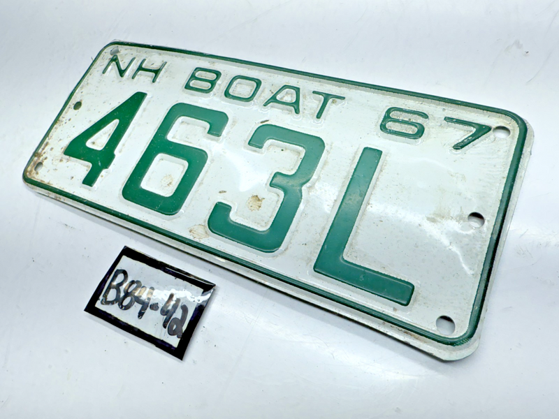 NICE!!! Vintage 1967 New Hampshire Boat License Plate 463L B84-42