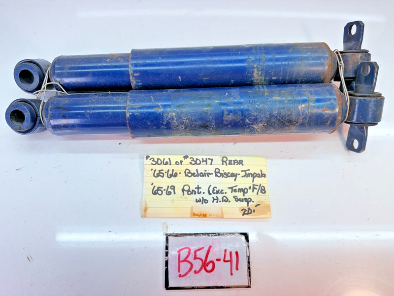 NOS 1965 -1969 Chevy Impala Biscayne Bel Air Caprice Rear Shock Pair 3047 B56-41