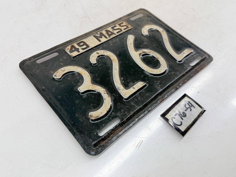 Orig. Paint 1949 3262 Massachusetts License Plate Sign MA 3262 C76-54