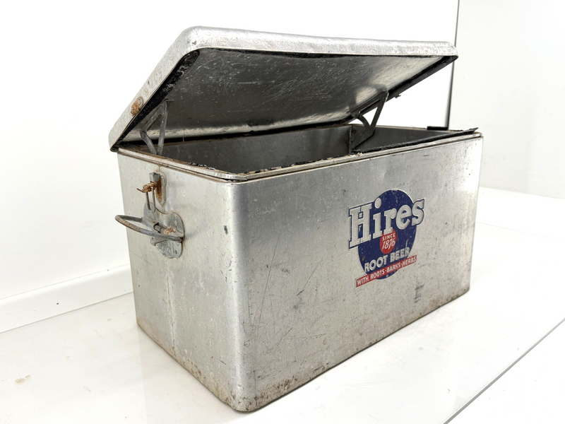 Vintage 1950s Hires Root Beer Metal Advertising Cooler Ice Chest Aluminum Picnic