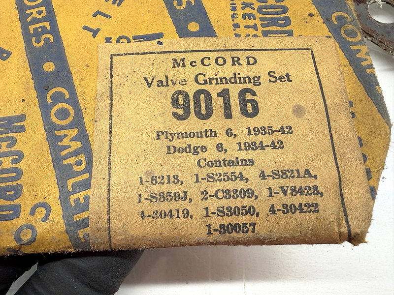 NOS 1934 - 1942 Dodge Plymouth McCord Valve Grinding Gasket Set 9016 6213 B54-72